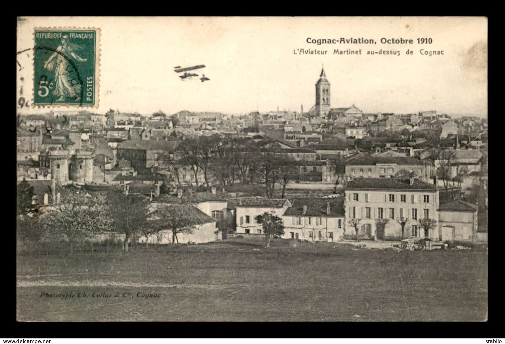 16 - COGNAC-AVIATION - OCTOBRE 1910 - L'AVIATEUR MARTINET AU DESSUS DE LA VILLE - Cognac