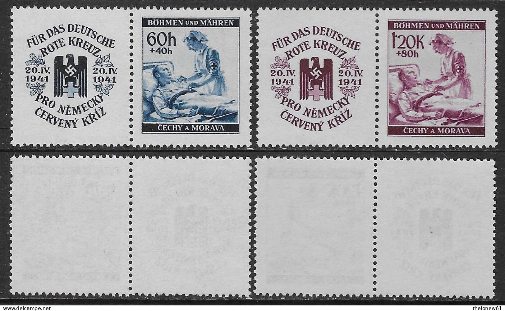 Bohemia Moravia 1941 Red Cross Appendix Mi N.62-63 Complete Set MNH ** - Unused Stamps