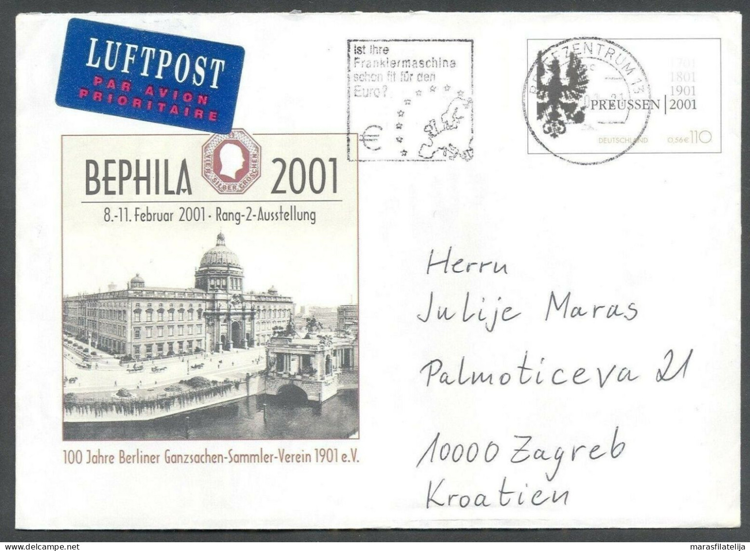 Germany 2001, Prussia, Euro, Stationery Envelope - Autres & Non Classés