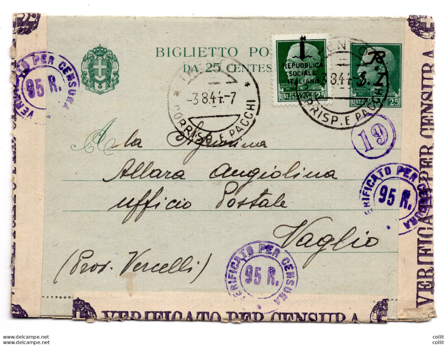 Cent. 25 N. 491 Su Biglietto Postale - Mint/hinged