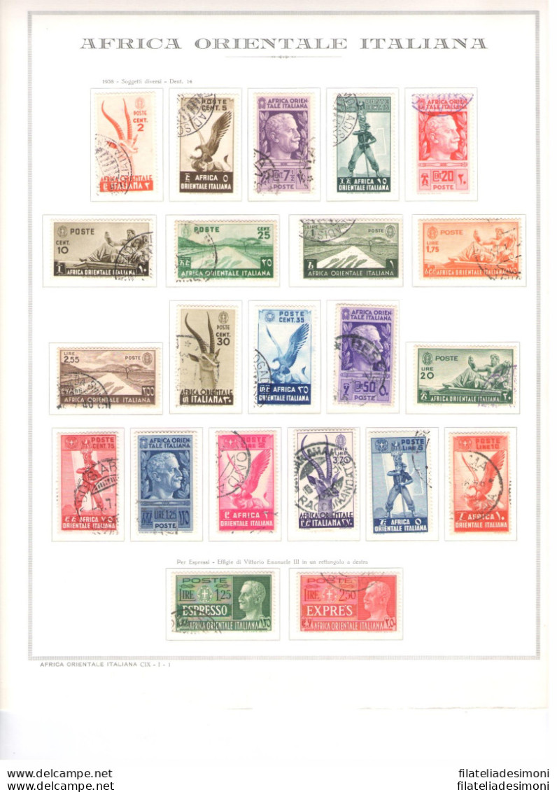 1938 AFRICA ORIENTALE ITALIANA, Soggetti Vari , 35 Valori , Usati , N° 1/20 + A1/A13 +Exp. 1/2 - Italian Eastern Africa