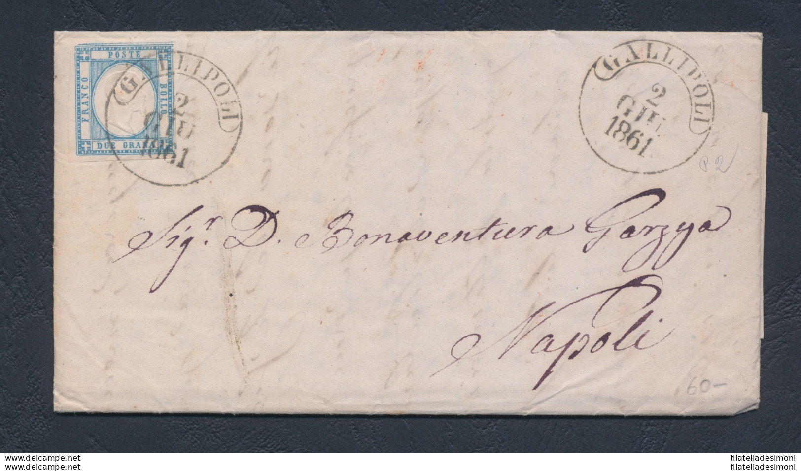 1861 PROVINCE NAPOLETANE, N° 20K ,2 Grana AZZURRO CHIARO, Con Filetto Di Inquadratura In Alto , Su Bella Busta , Ampi M - Napels