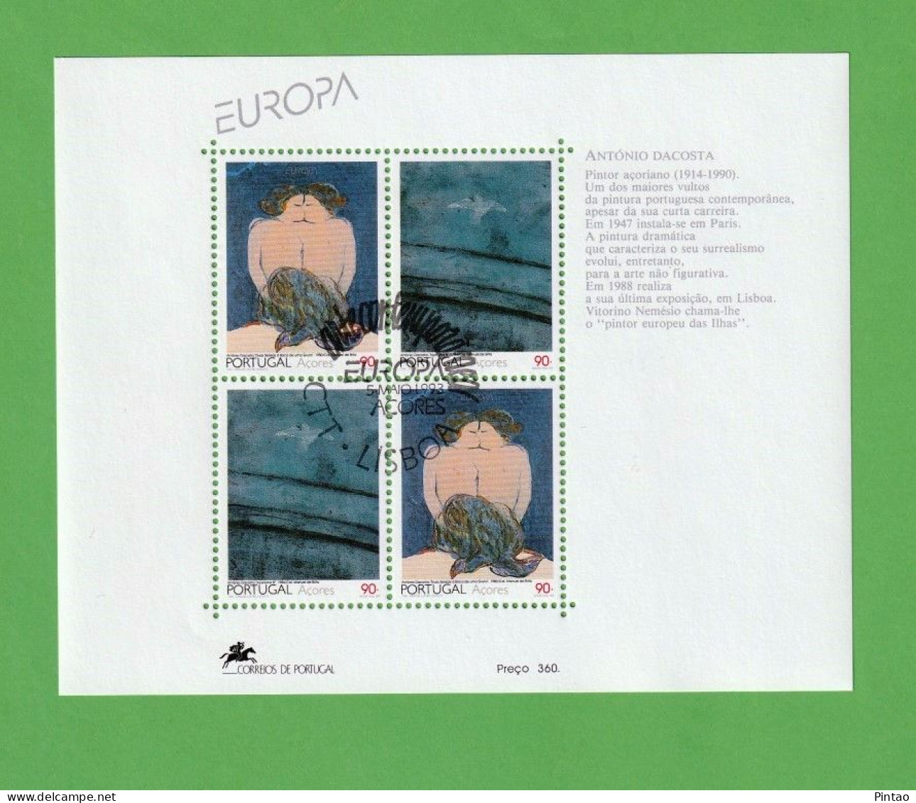 PTB1661- PORTUGAL (AÇORES) 1993 Nº 138 (selos 2129_ 30)- CTO (EUROPA CEPT) - Blocchi & Foglietti