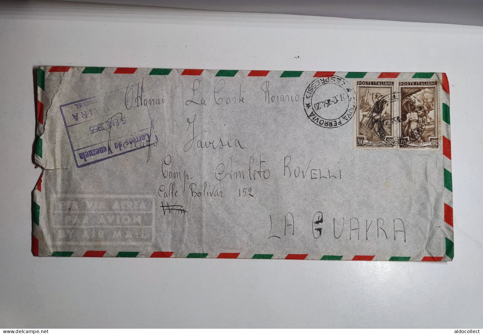 Lettera Per Via Aerea Da Genova Per Il Venezuela Del 1954 - Correo Aéreo