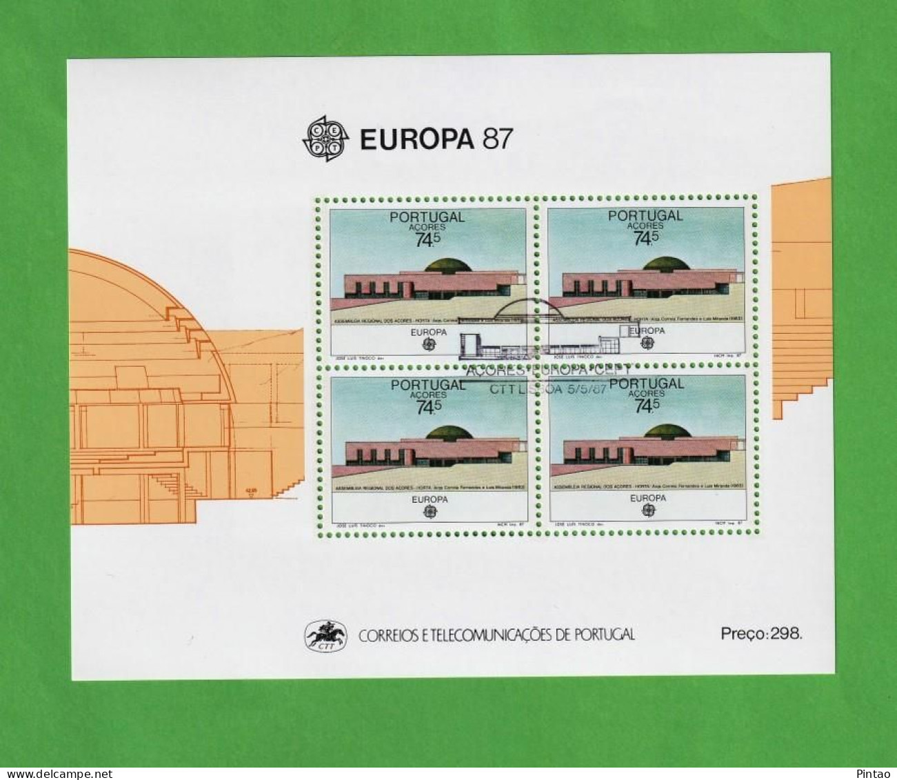 PTB1665- PORTUGAL (AÇORES) 1987 Nº 89 (selos 1801)- CTO (EUROPA CEPT) - Hojas Bloque