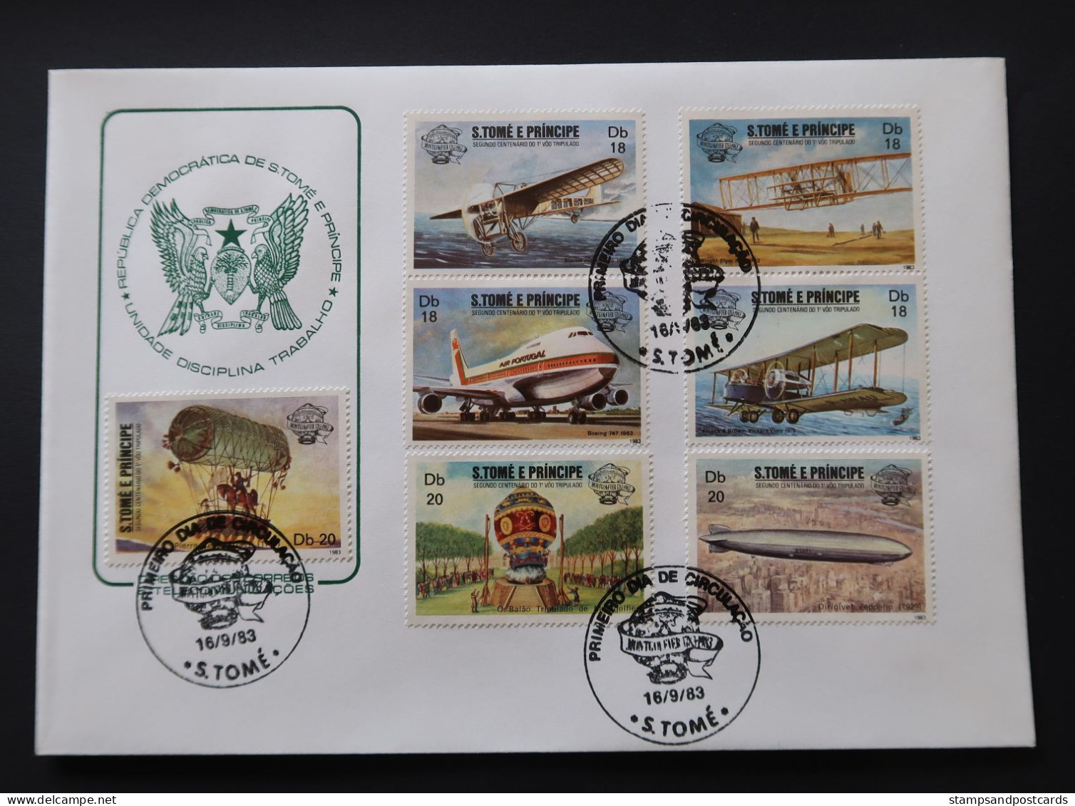 Sao Tome Et Principe 1983 FDC Aviation Zeppelin Ballon Avion Boeing 747 Plane Balloon Wright Brothers St Thomas & Prince - Airplanes