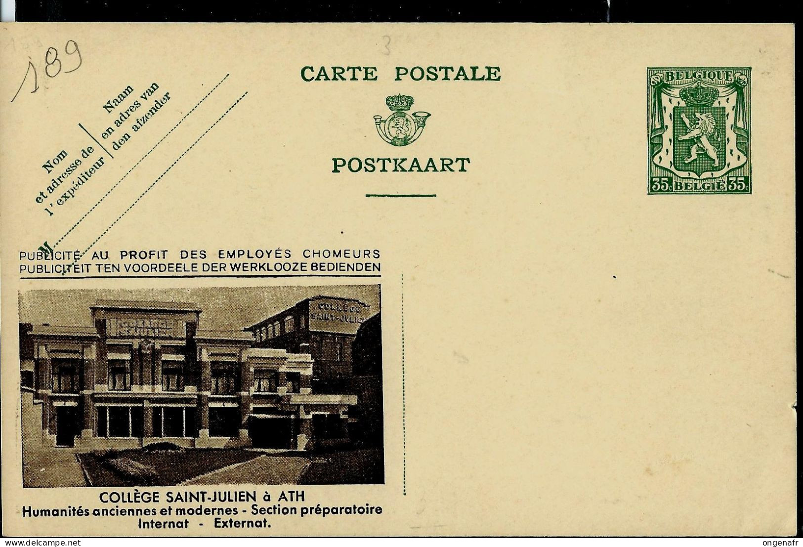 Publibel Neuve N° 189  ( Collège St Julien à ATH ) - Werbepostkarten