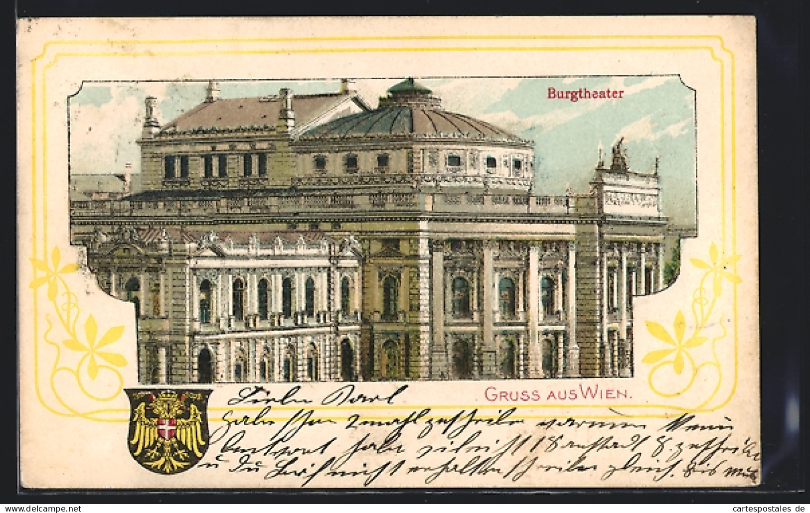 AK Wien, Burgtheater Im Passepartout Mit Wappen  - Autres & Non Classés