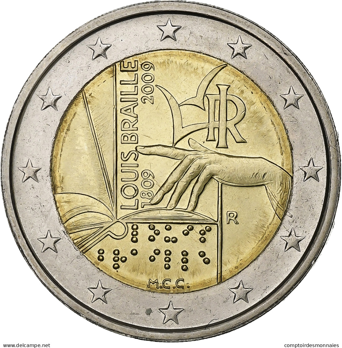 Italie, 2 Euro, LOUIS BRAILLE., 2009, Rome, Bimétallique, SPL, KM:310 - Italia