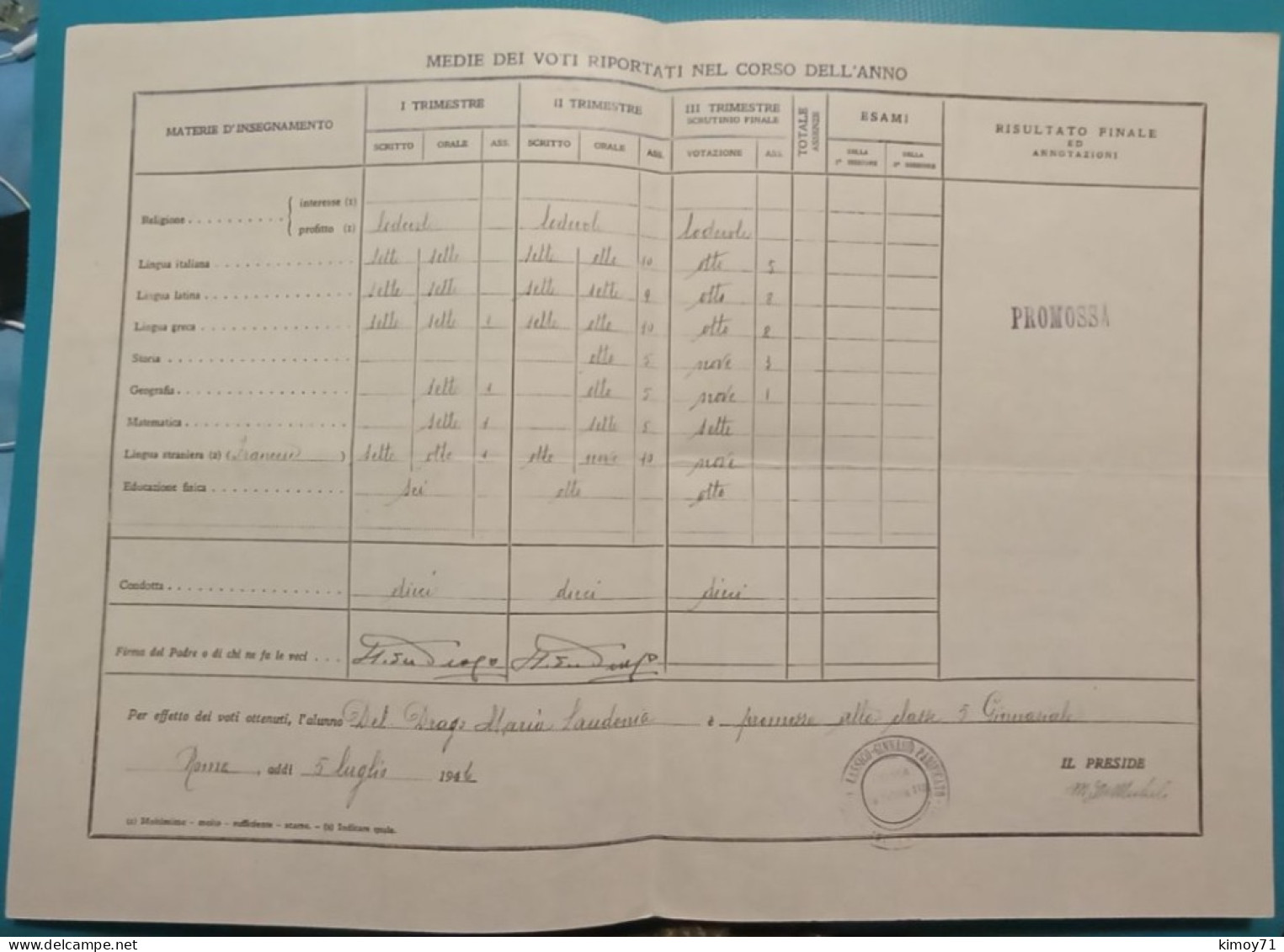 Pagella Scolastica - Anno 1945/1946 - Diploma's En Schoolrapporten
