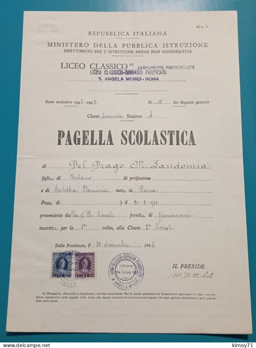 Pagella Scolastica - Anno 1948/1949 - Diplome Und Schulzeugnisse