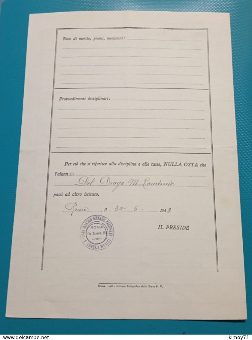 Pagella Scolastica - Anno 1948/1949 - Diplome Und Schulzeugnisse