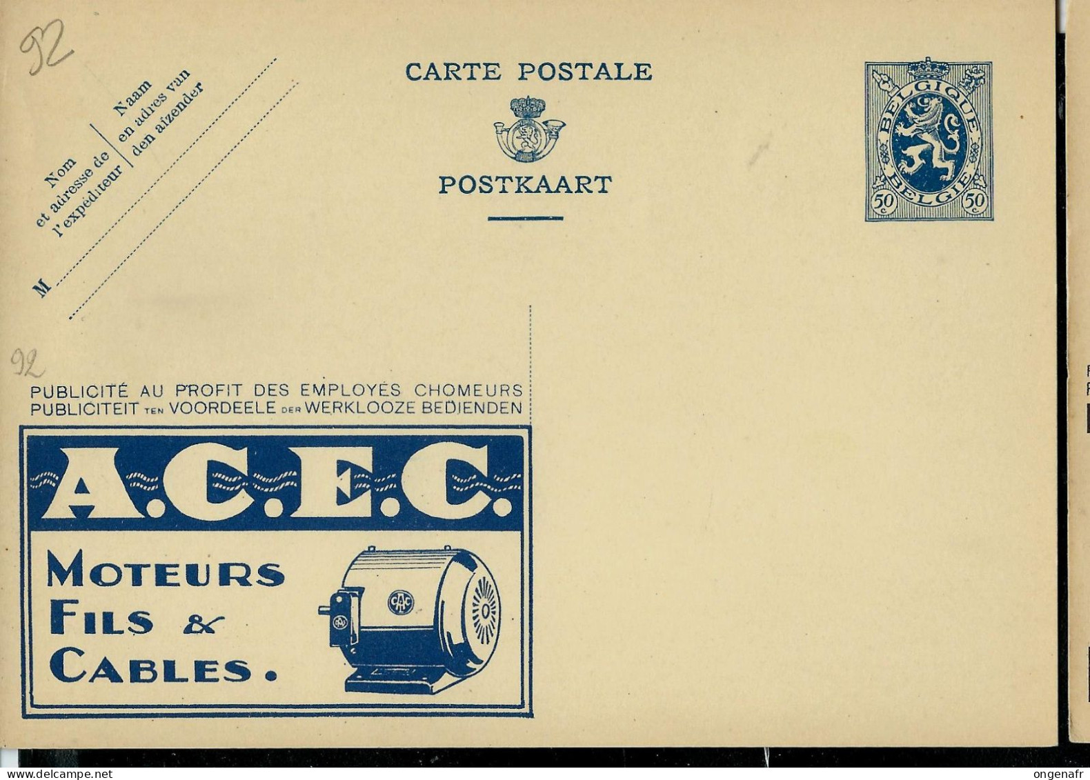 Publibel Neuve N° 92 ( A.C.E.C. - Moteurs - Fils & Câbles ) - Werbepostkarten