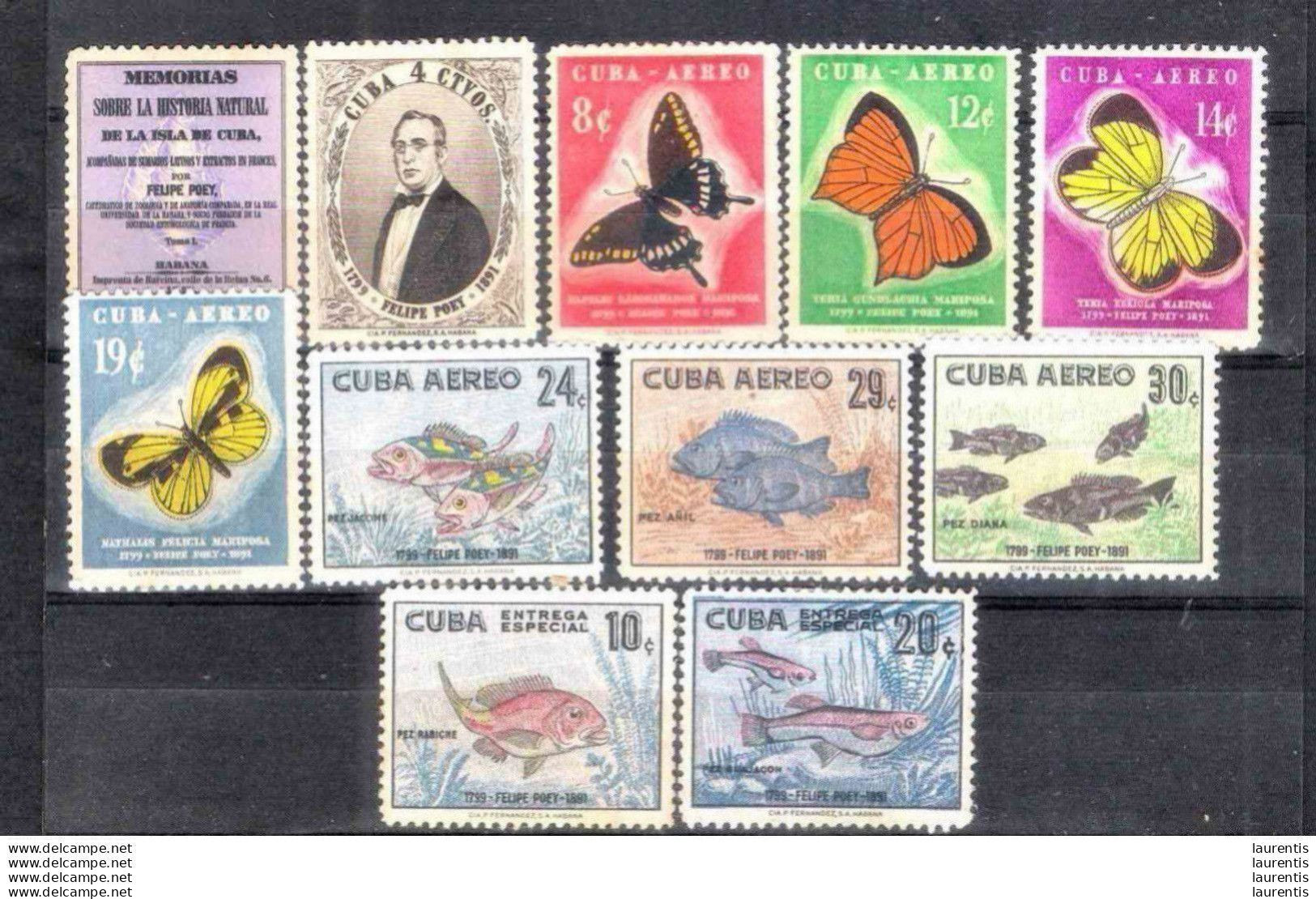 575  Felipe Poey 1958 - Butterflies - Fishes -  No Gum - Cb - 14,50 (80) - Papillons