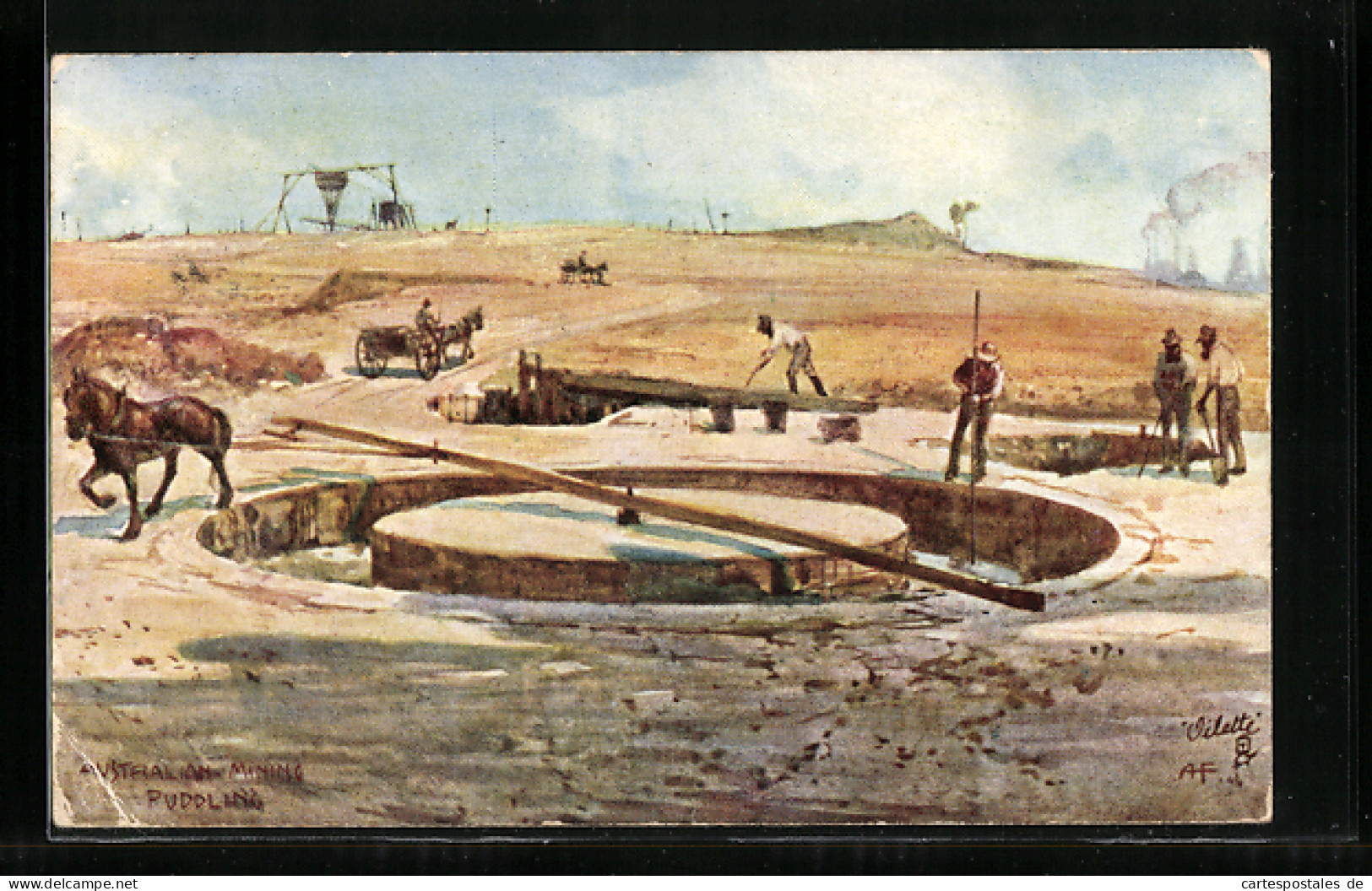 Künstler-AK Australian Mining, Puddling  - Mines