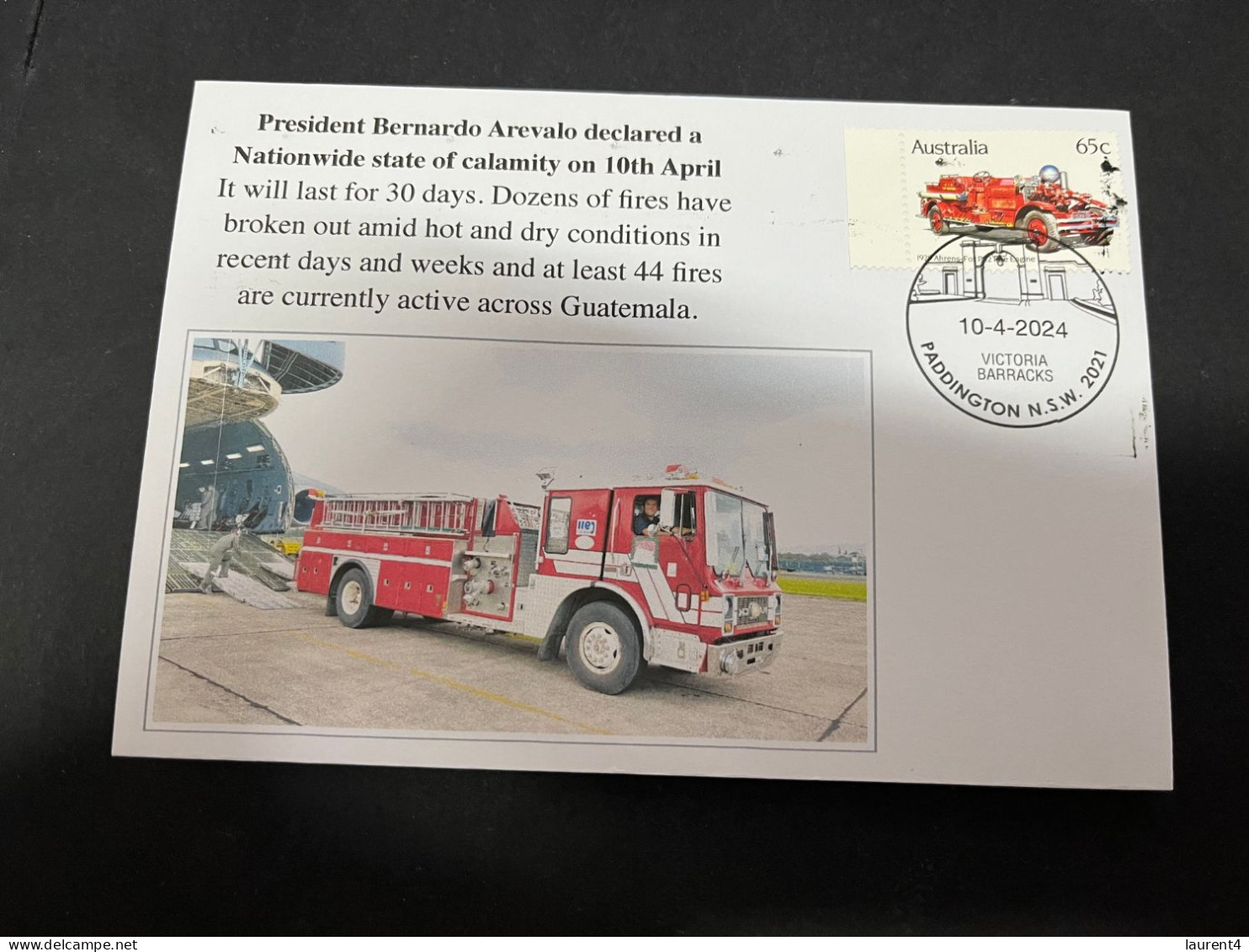 8-5-2024 (4 Z 27) Guatemala President Declared Nationwide State Of Calamity On 10th April (Fire Truck Stamp) - Sapeurs-Pompiers
