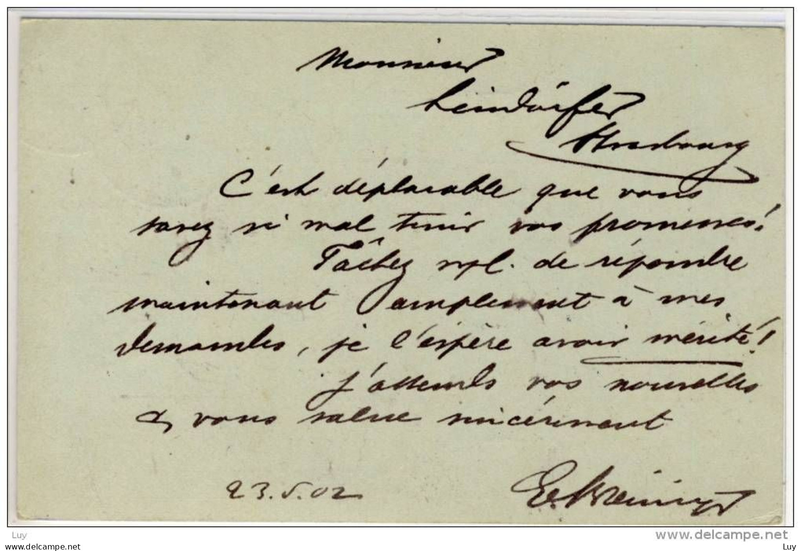 ENTIRE CP 10c , 1902;   Paris, Av. D'Italie  Pour  Strasbourg, Exped.: Francaise Des Chocolats & Des Thes - Cartoline Postali E Su Commissione Privata TSC (ante 1995)