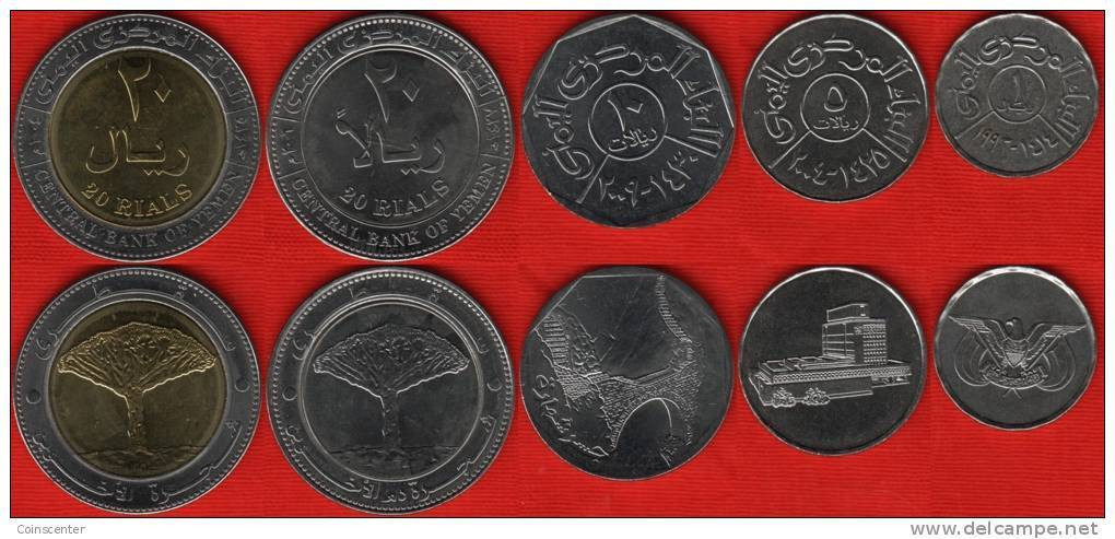 Yemen Set Of 5 Coins: 1 - 20 Rials 1993-2009 UNC - Yemen