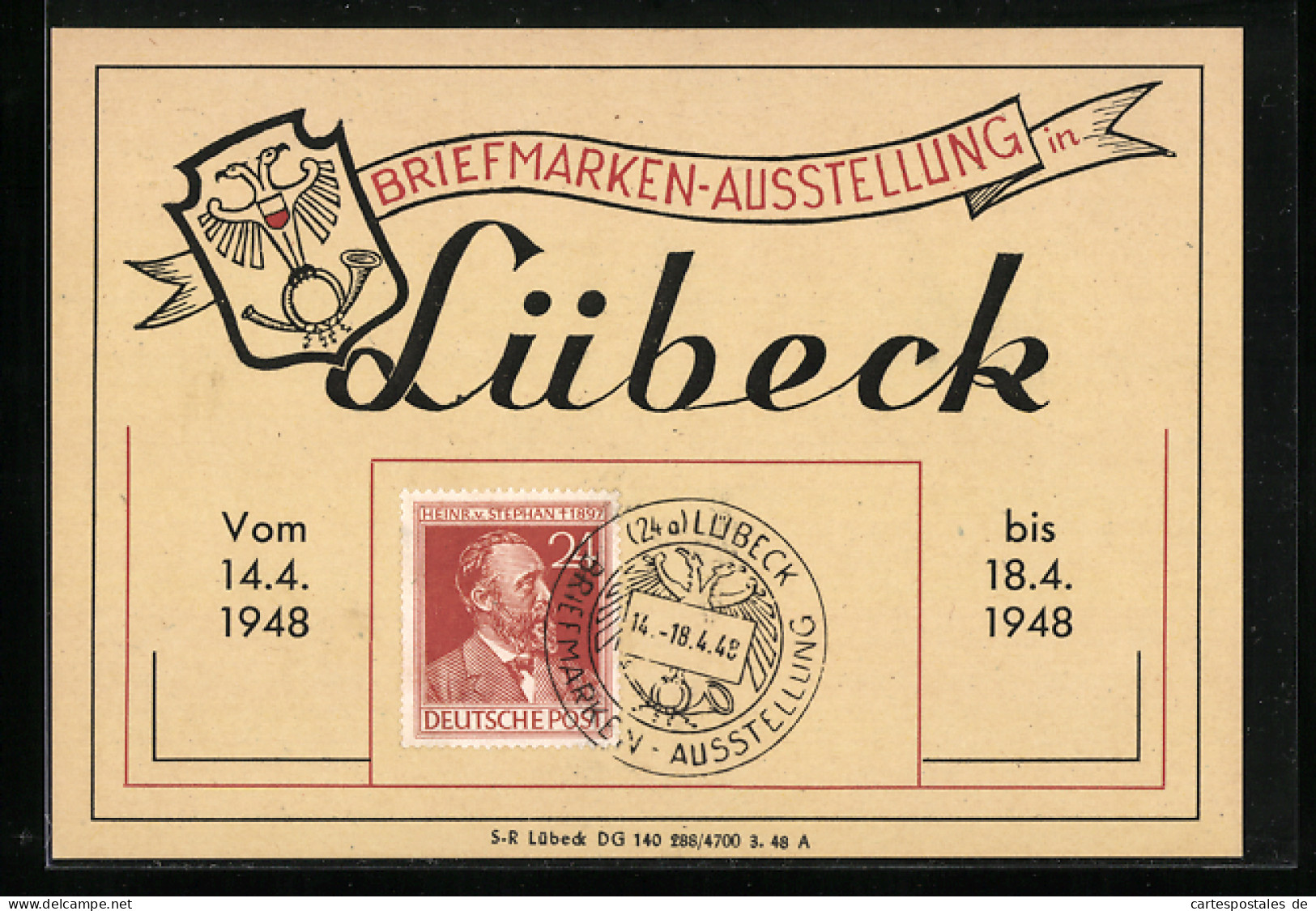 Künstler-AK Lübeck, Briefmarkten-Ausstellung 1948, Wappen  - Postzegels (afbeeldingen)