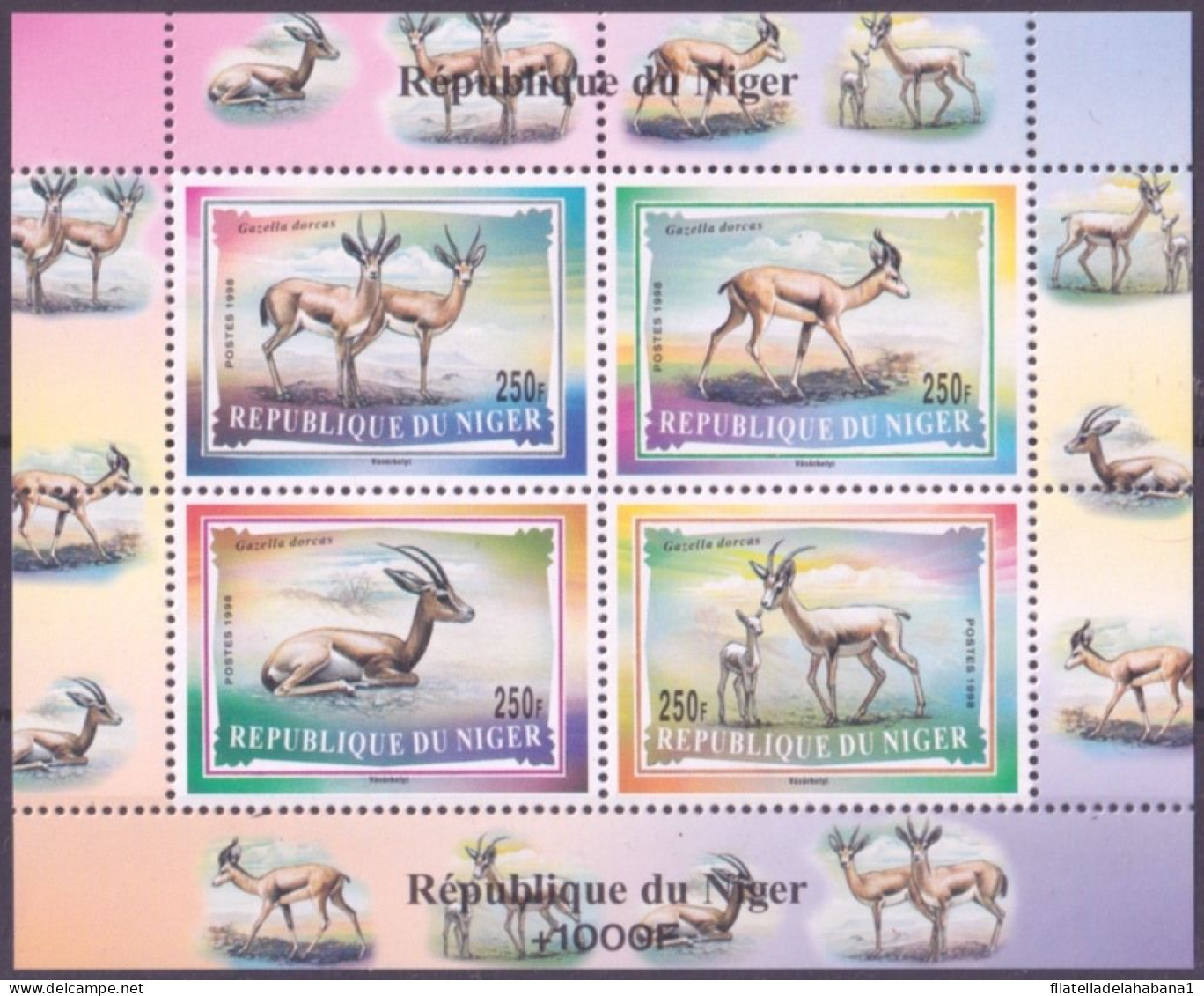 F-EX50374 NIGER MNH 1998 FAUNA WILDLIFE GAZELLA SHEET.  - Animalez De Caza