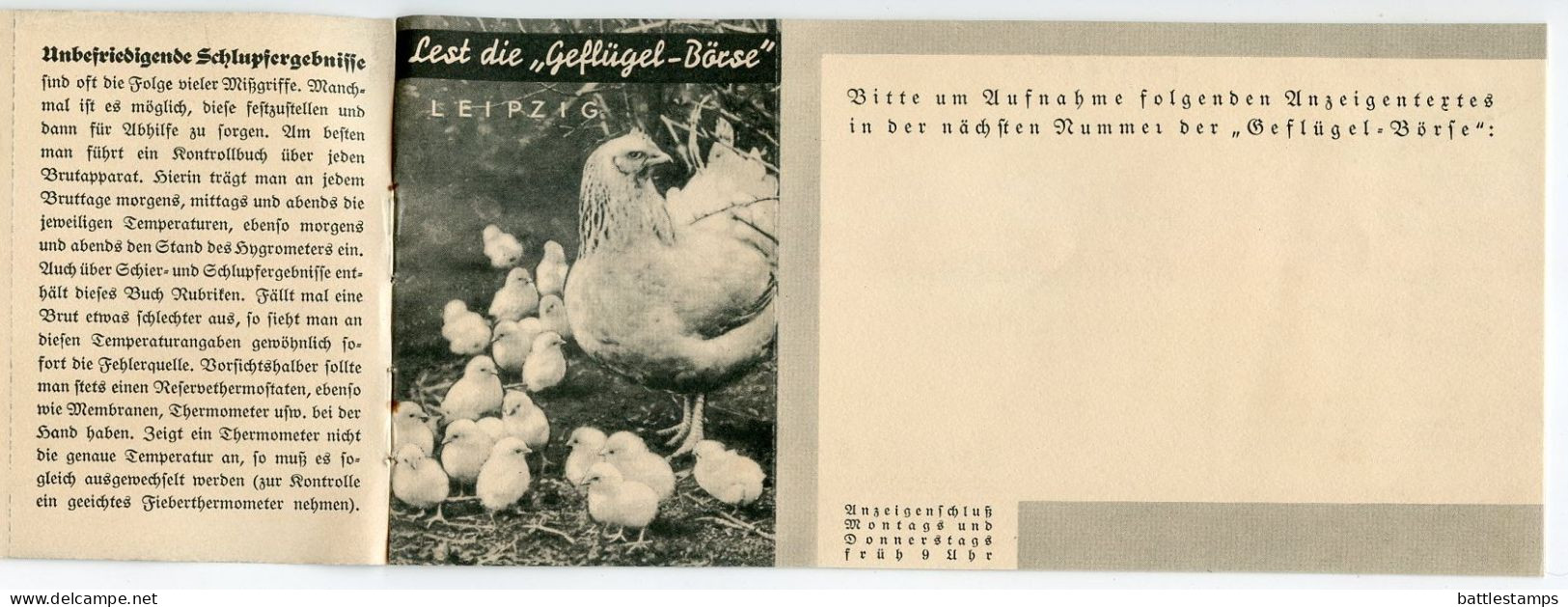 Germany 1936 Cover & Booklet Of 4 Postcards; Leipzig - Geflügel-Börse (Poultry Exchange); 3pf. Meter - Máquinas Franqueo (EMA)