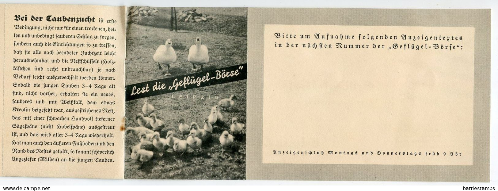 Germany 1936 Cover & Booklet of 4 Postcards; Leipzig - Geflügel-Börse (Poultry Exchange); 3pf. Meter