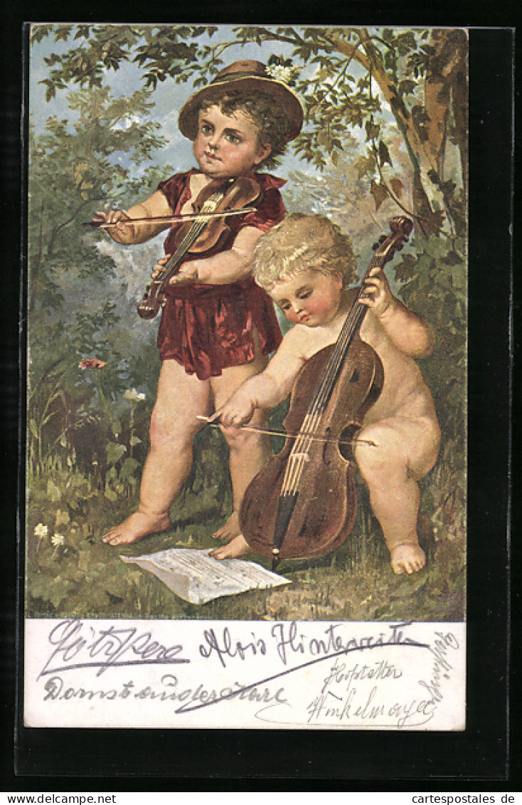 Künstler-AK Kinder Mit Geige Und Cello  - Musique Et Musiciens