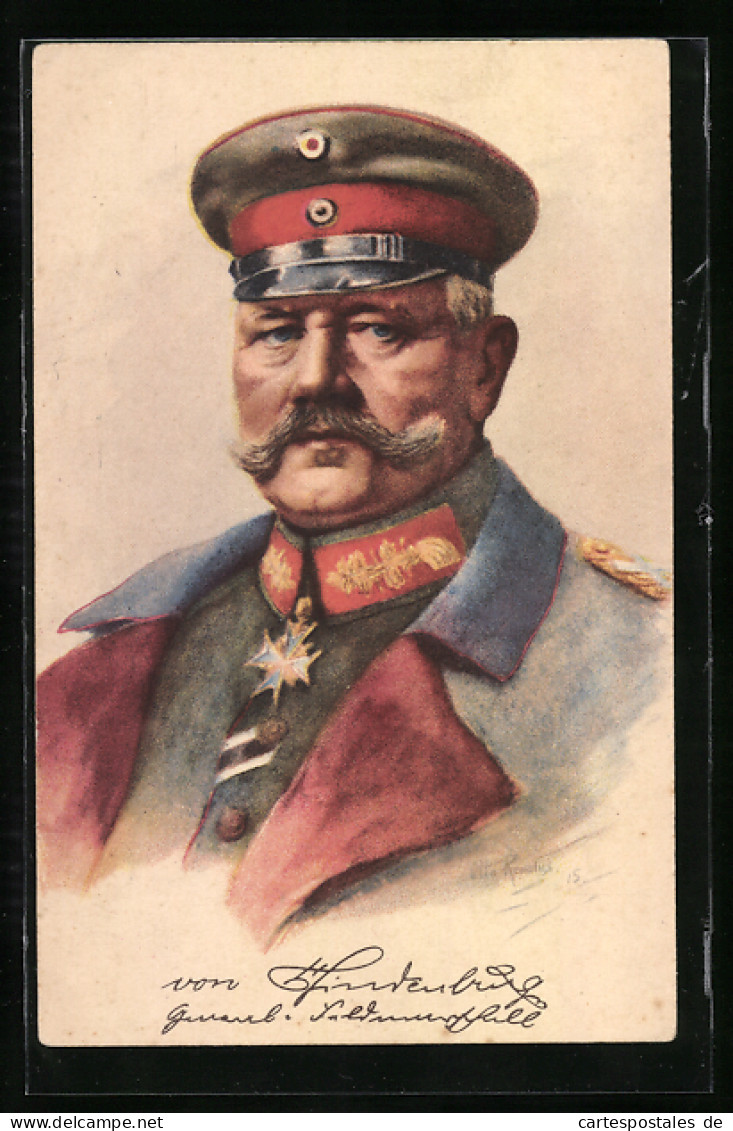 Künstler-AK General Paul Von Hindenburg In Uniform Mit Pour Le Merite  - Personaggi Storici