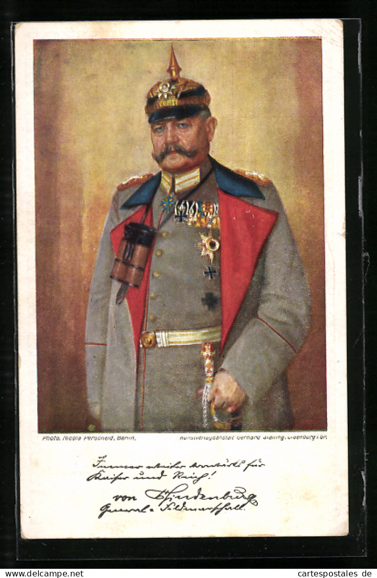 AK Portrait Paul Von Hindenburg Mit Pickelhaube In Uniform  - Personnages Historiques