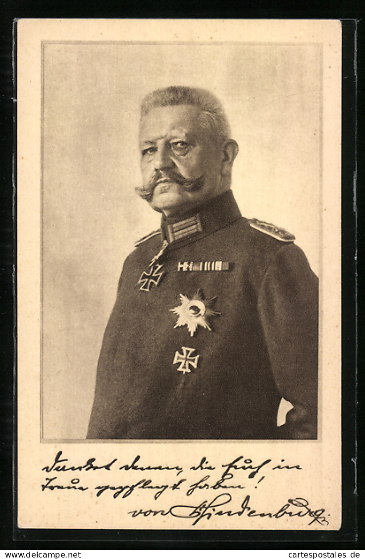 AK Generalfeldmaschall Paul Von Hindenburg In Uniform Mit Orden Und Eisernem Kreuz  - Personnages Historiques