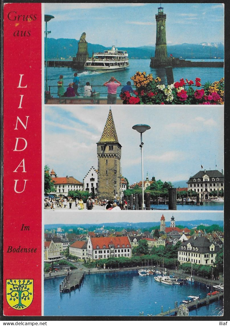 Germany. Gruss Aus Lindau Im Bodensee.  Illustrated View Posted Postcard - Lindau A. Bodensee