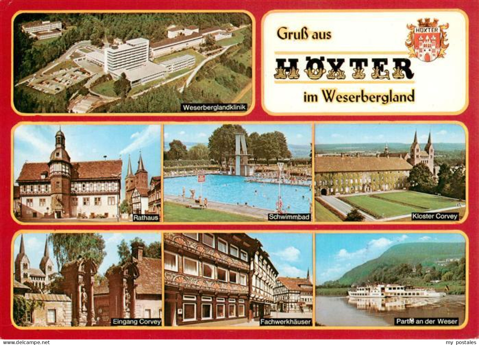 73943999 Hoexter_Weser Weserbergland-Klinik Luftaufnahme Rathaus Freibad Kloster - Höxter