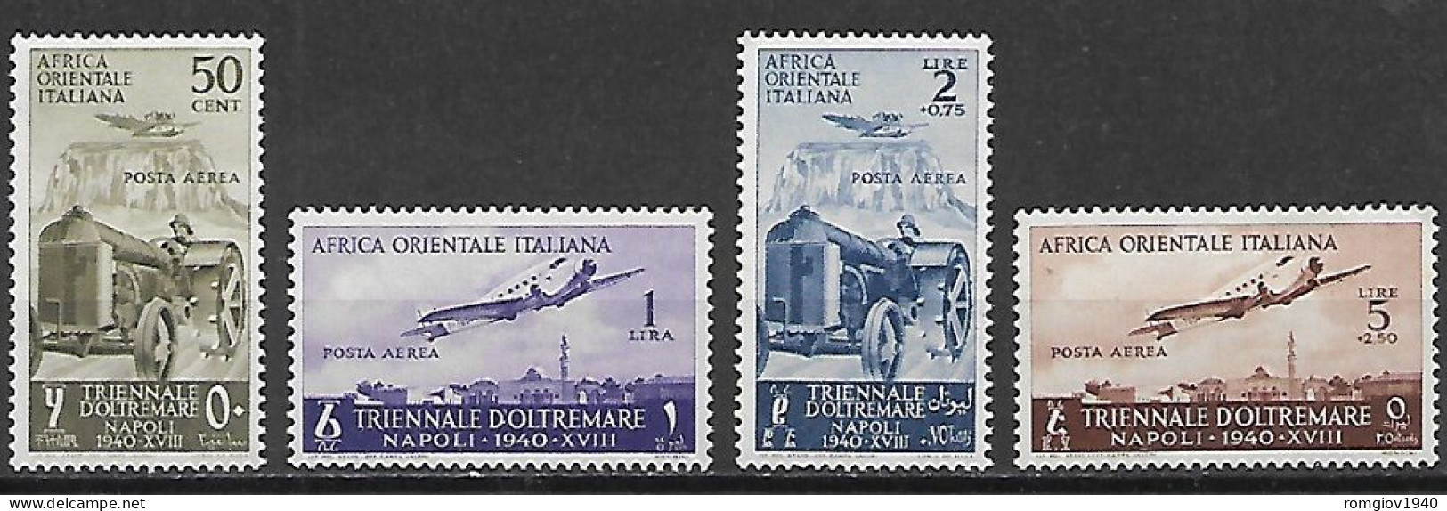 COLONIE ITALIANE A.O.I. POSTA AEREA  1940 1°MOSTRA TRIENNALE D'OLTREMARE  SASS. 16-19 MNH XF++++++++++++++++ - Africa Orientale Italiana