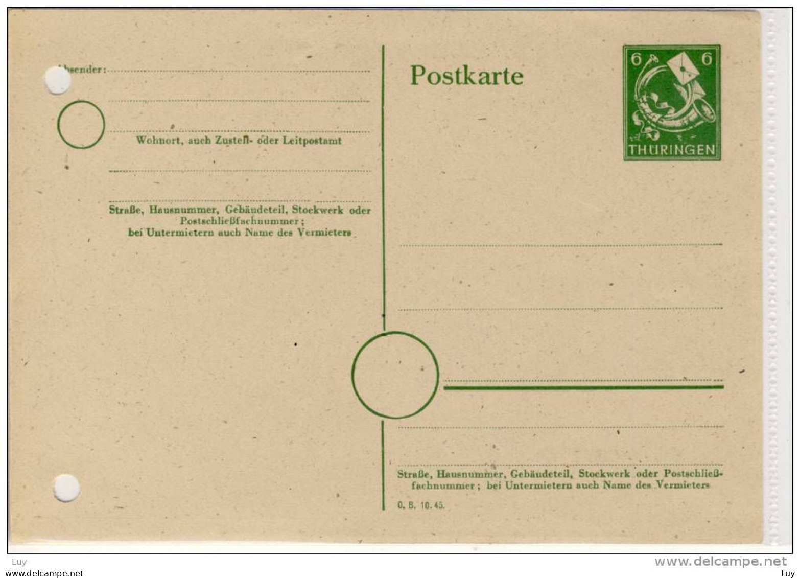 Postkarte, Ganzsache,  THÜRINGEN 6 Pf - Sonstige & Ohne Zuordnung