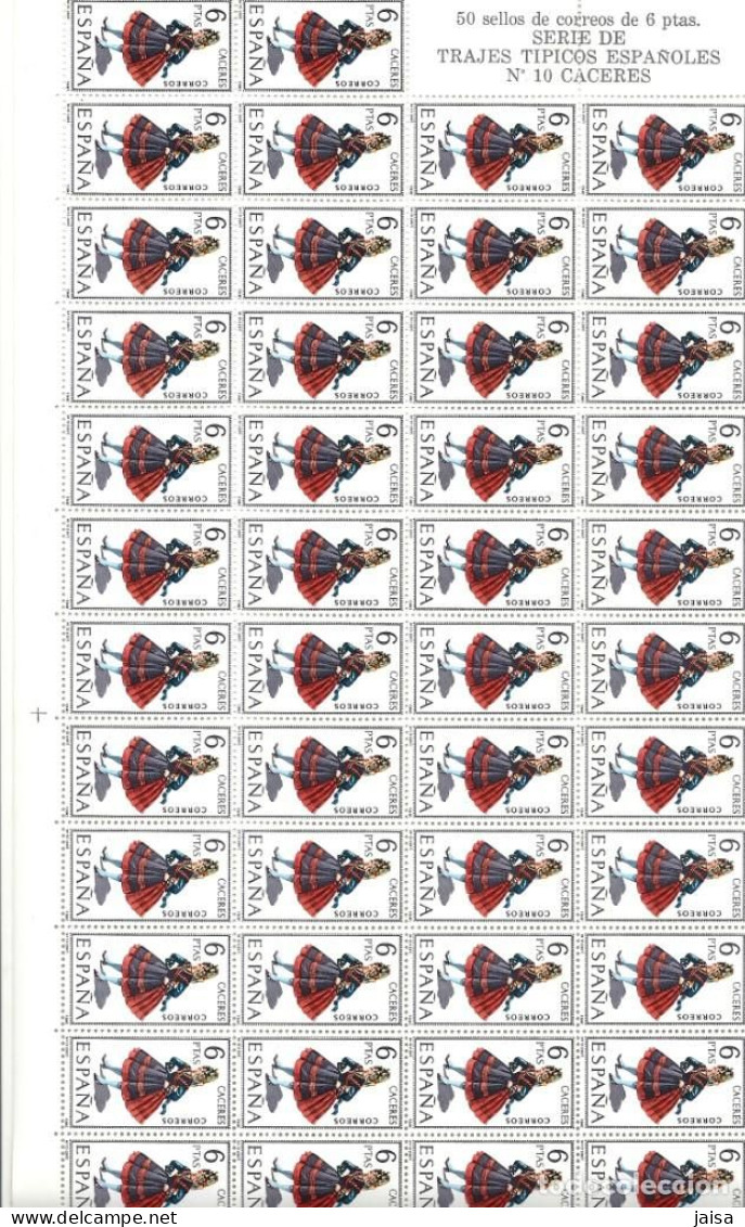 ESPAÑA.TRAJES REGIONALES 53 valores en pliegos de 50 sellos.