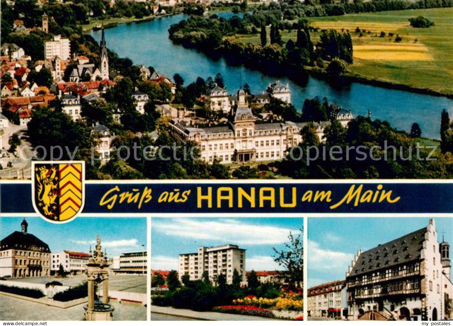 73863947 Hanau Main Fliegeraufnahme Marktplatz Hochhaus Rathaus Hanau Main - Hanau