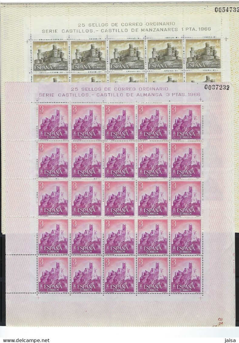 ESPAÑA. Año 1966.Castillos De España .Pliegos De 25 Sellos. Serie Completa De 8 Sellos. - Unused Stamps