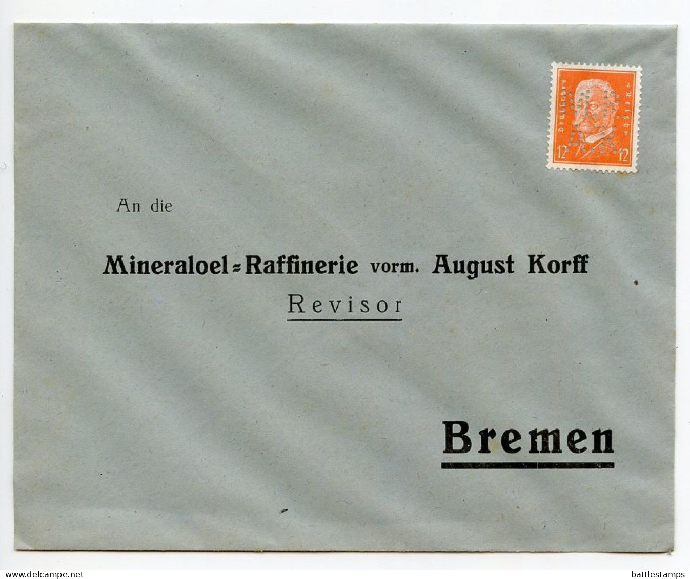 Germany 1932 12pf. Meter Cover W/ Letter & Reply Cover With 12pf Hindenburg Perfin Stamp; Bremen - Mineraloel Raffinerie - Franking Machines