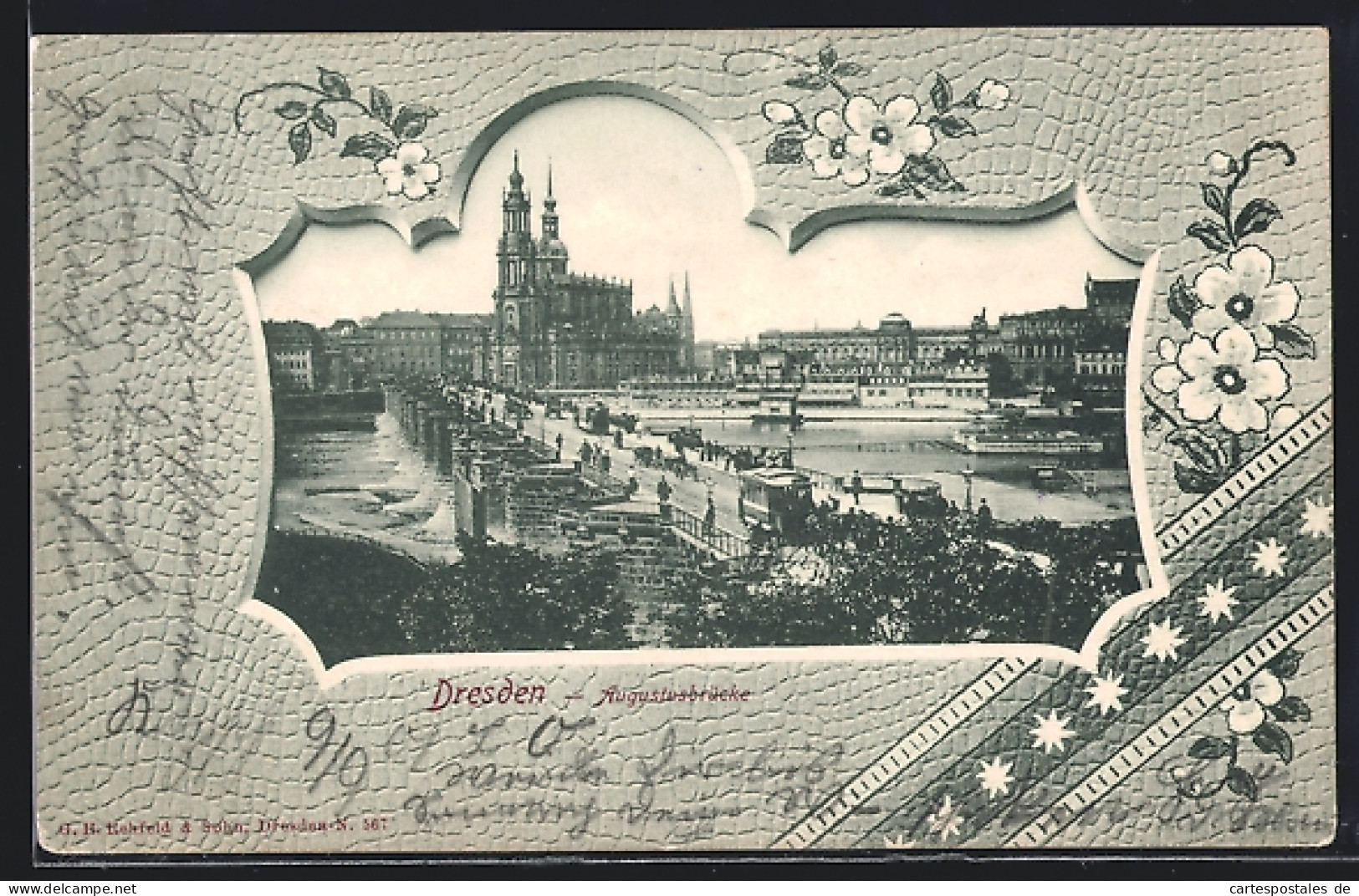 AK Dresden, Augustusbrücke, Gerahmt Von Blumen  - Dresden