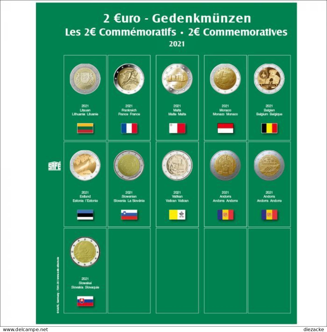 Safe Premium Münzblatt Für 2€-Münzen Des Jahres 2021 Nr. 7341-29 Neu - Material
