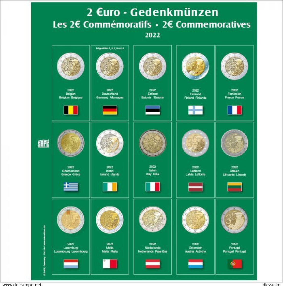 Safe Premium Münzblatt Für 2€-Münzen Des Jahres 2022 Nr. 7341-30 Neu - Material