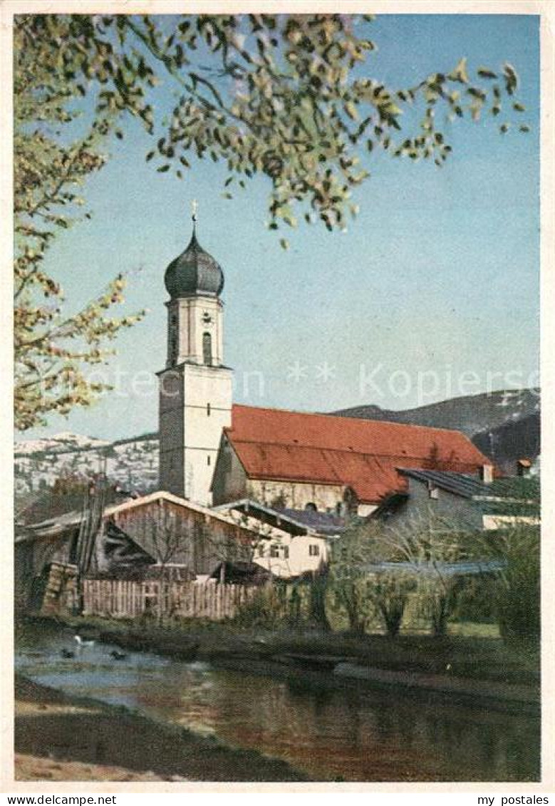 73249186 Oberammergau Partie Am Muehlbach Blick Zur Kirche Oberammergau - Oberammergau