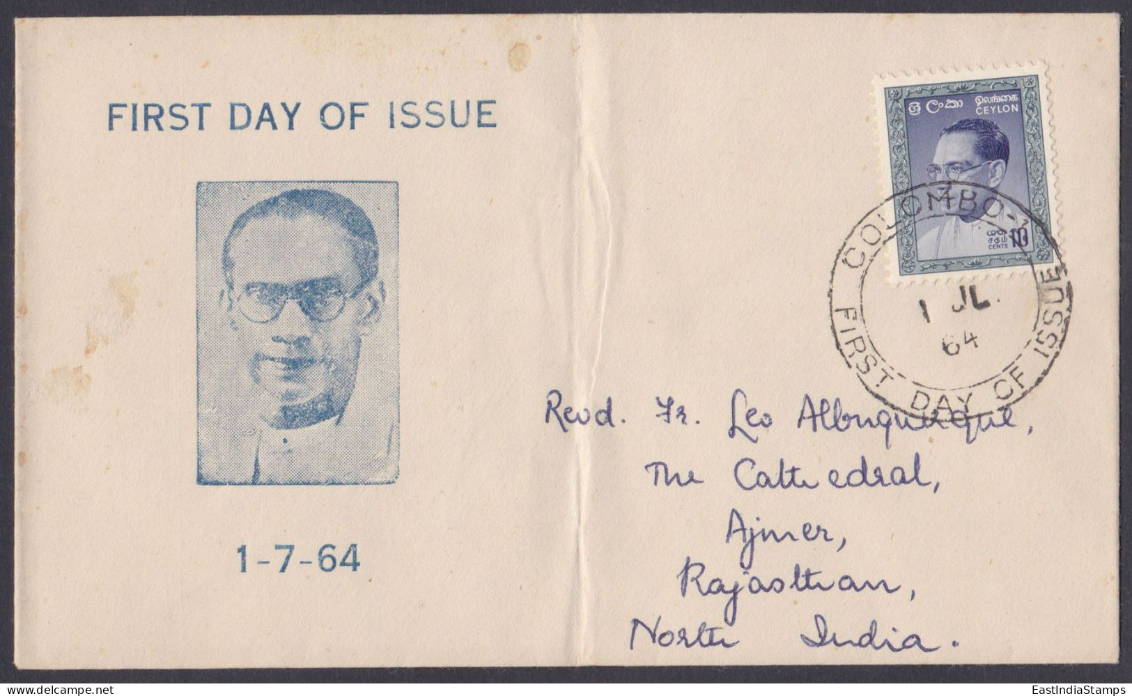 Sri Lanka Ceylon 1964 FDC S. W. R. D. Bandaranaike, Politician, Prime Minister, Politician, First Day Cover - Sri Lanka (Ceylon) (1948-...)