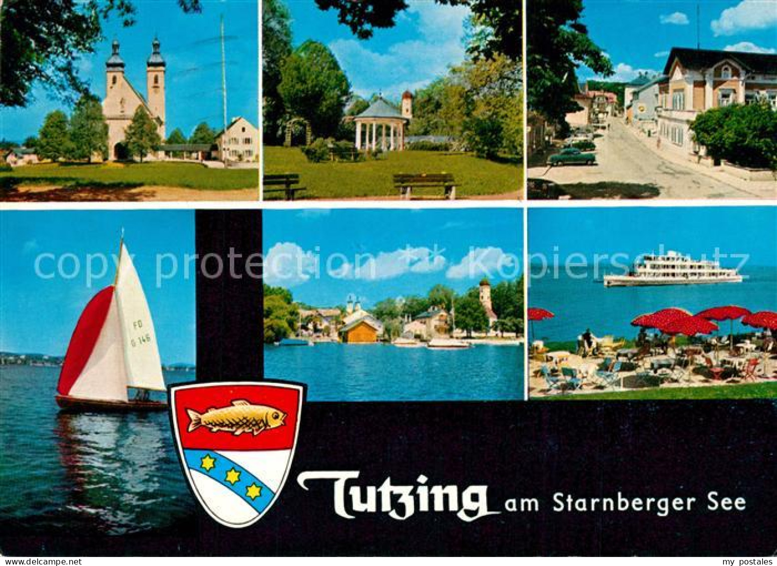 73248940 Tutzing Kirche Park Ortsmotiv Segeln Strandcafe Fahrgastschiff Starnber - Tutzing