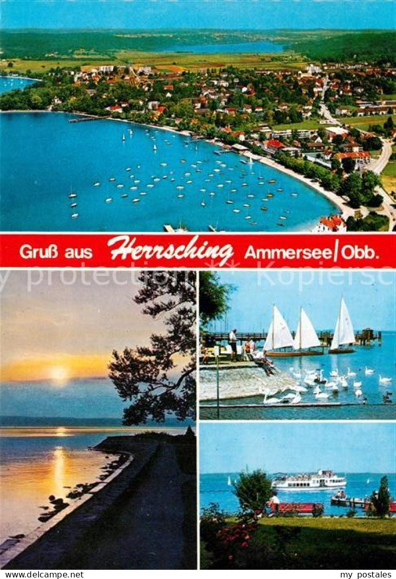 73248251 Herrsching Ammersee Fliegeraufnahme Uferpartie Am See Fahrgastschiff Se - Herrsching