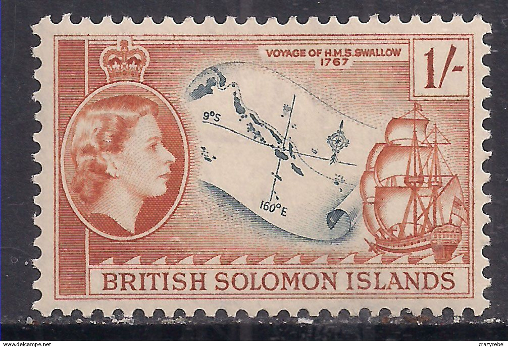 British Solomon Islands 1956 - 63 QE2 1/-d HMS Swallow MM SG 91 ( G1039 ) - Isole Salomone (...-1978)