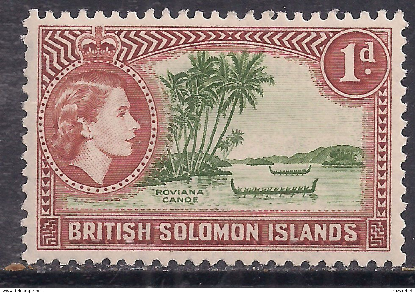 British Solomon Islands 1956 - 63 QE2 1d Canoes MM SG 83 ( F1452 ) - British Solomon Islands (...-1978)