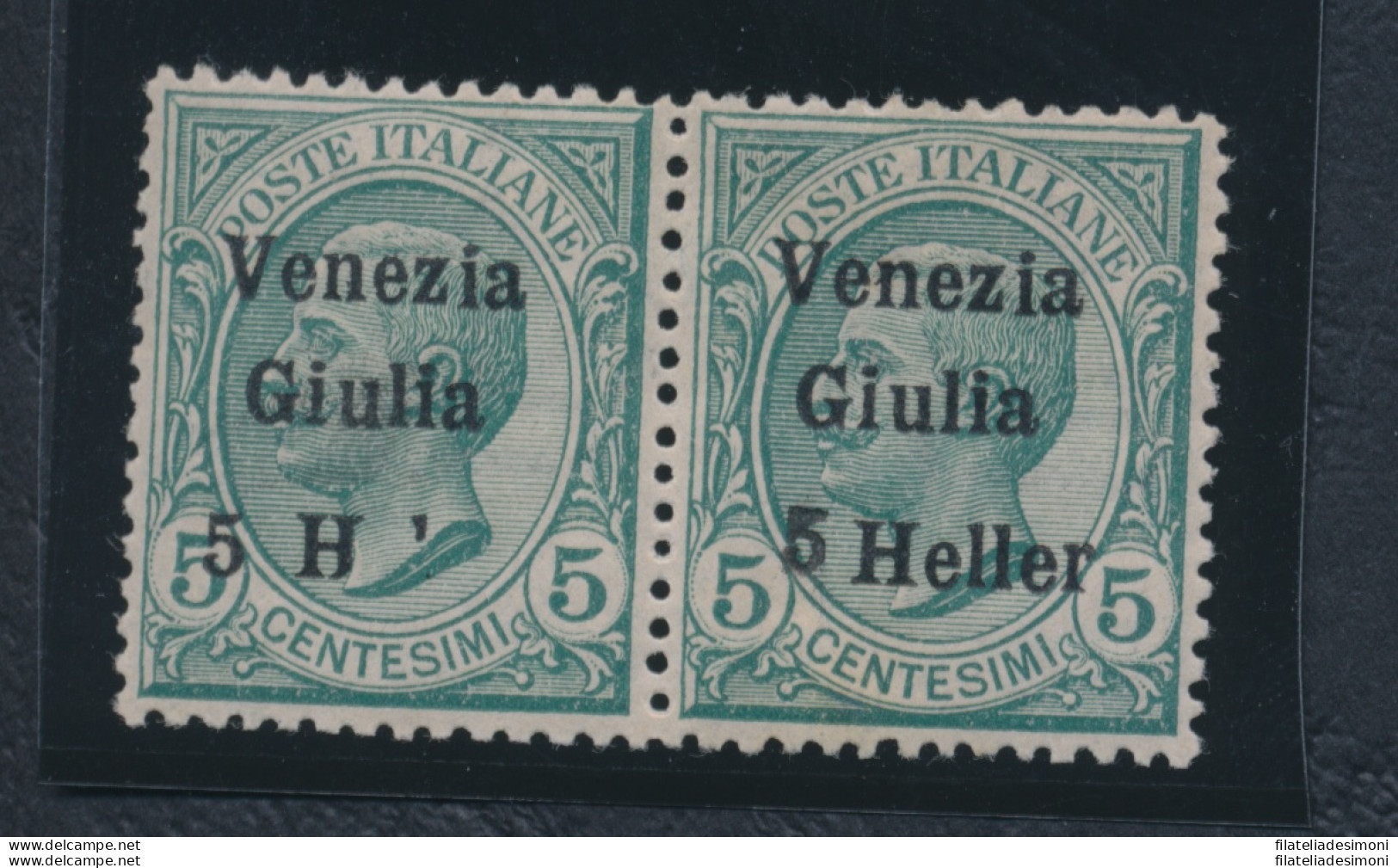 1918 VENEZIA GIULIA, N° 30ed In Coppia Con Il Normale , Varietà 5 H Invece Di 5 Heller, Molto Interessante MNH** Firma - Other & Unclassified