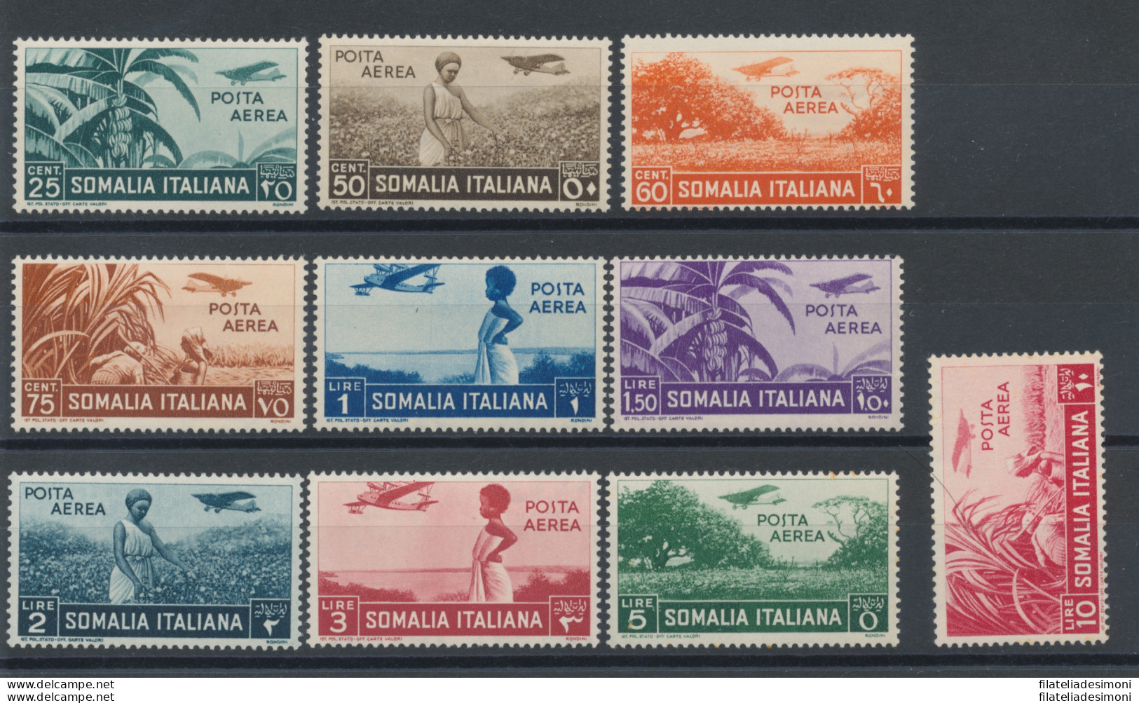 1936 Somalia, Posta Aerea , Soggetti Africani , 10 Valori N° 17/26 - Ottima Qualità - MNH** - Somalia