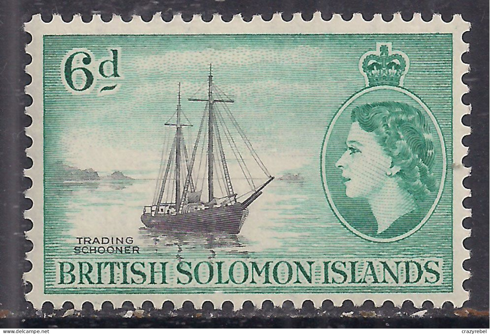 British Solomon Islands 1956 - 63 QE2 6d Schooner MM SG 89 ( G1107 ) - Iles Salomon (...-1978)